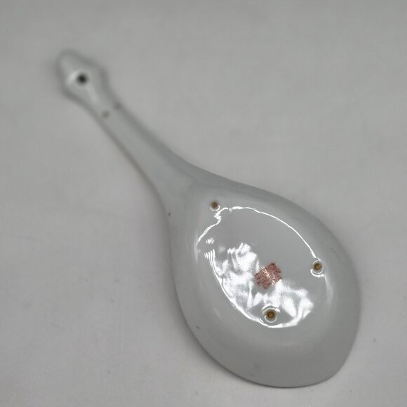Chinese Porcelain Serving Spoon Floral Butterfly Heart Design Gold Trim 9" - Picture 8 of 8